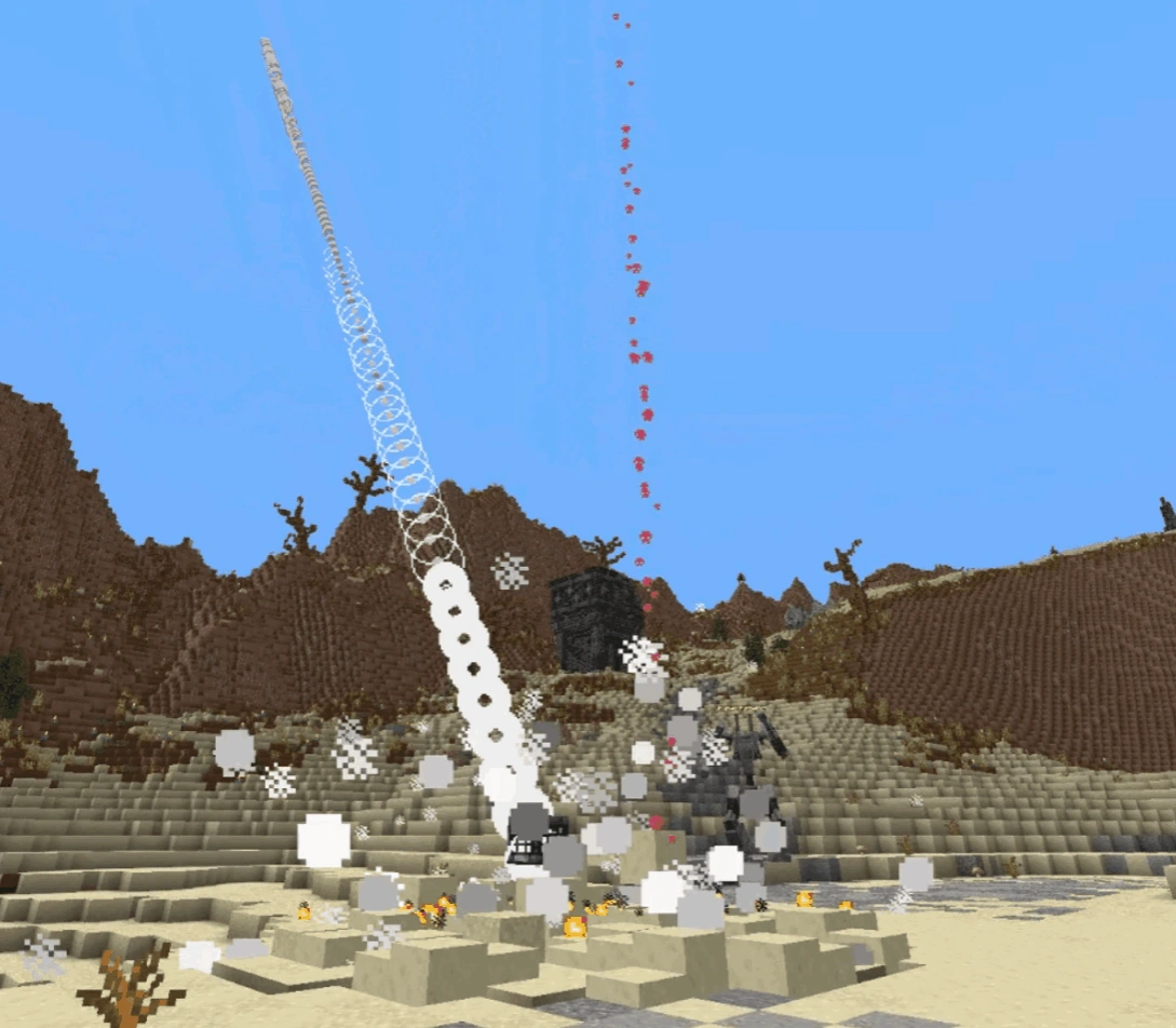 A devastating rocket blast at the base of the red particle pillar