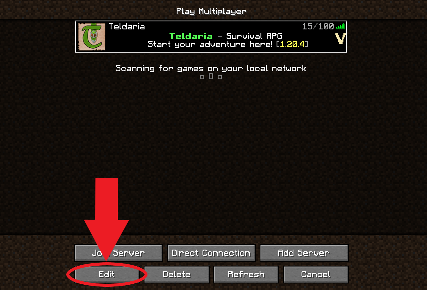 Click the Edit button while having Teldaria selected!