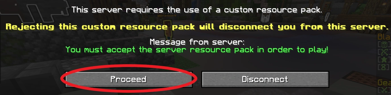 Finally, log in and press Proceed to download the resource pack!